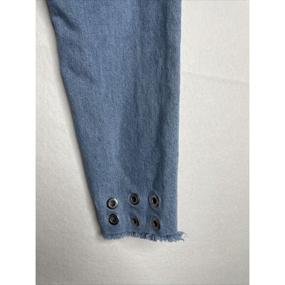 Zara basic button up jeans straight leg Distressed Frayed Button Holes Size 4 - Picture 8 of 9